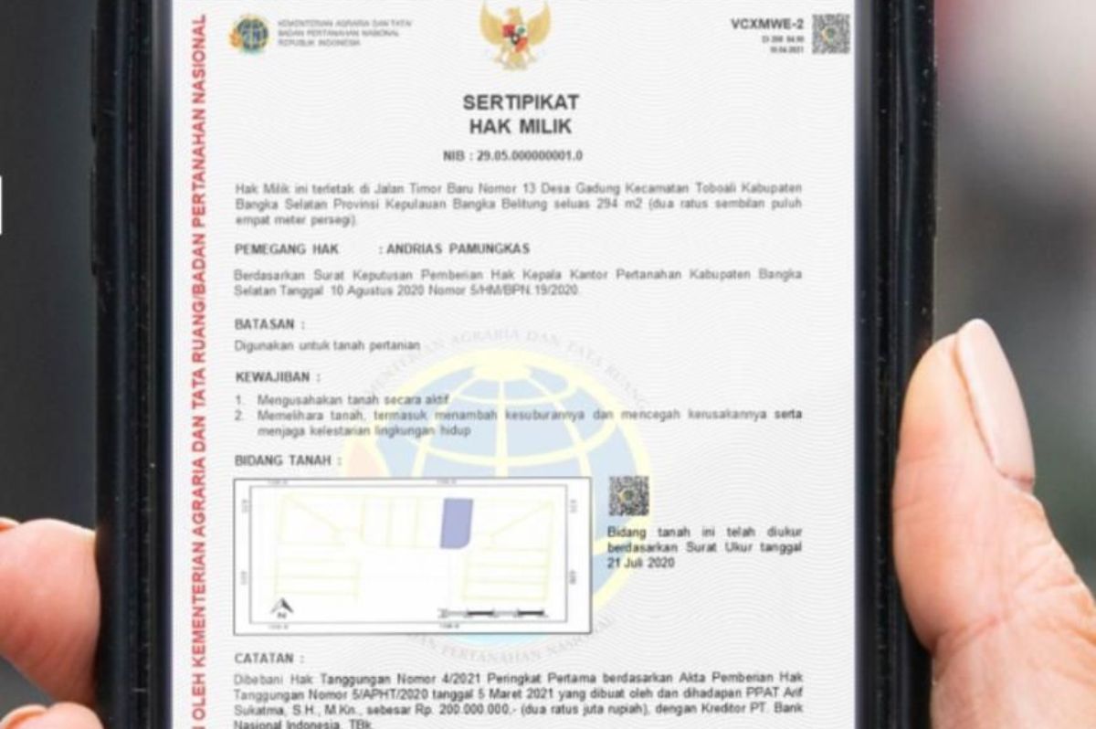 Ilustrasi sertifikat tanah elektronik.
