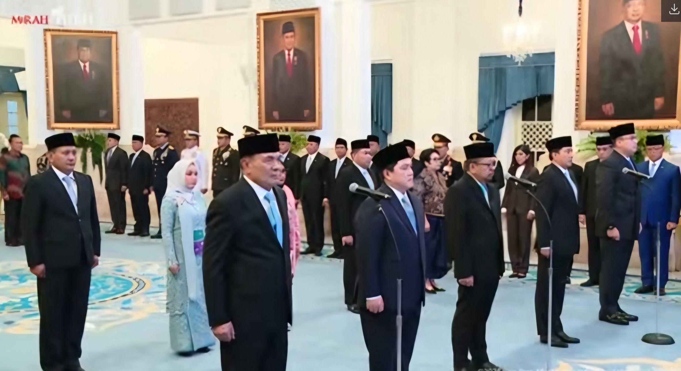 Presiden Prabowo Subianto melantik Erick Thohir sebagai Menpora dan Djamari Chaniago sebagai Menko Polkam.