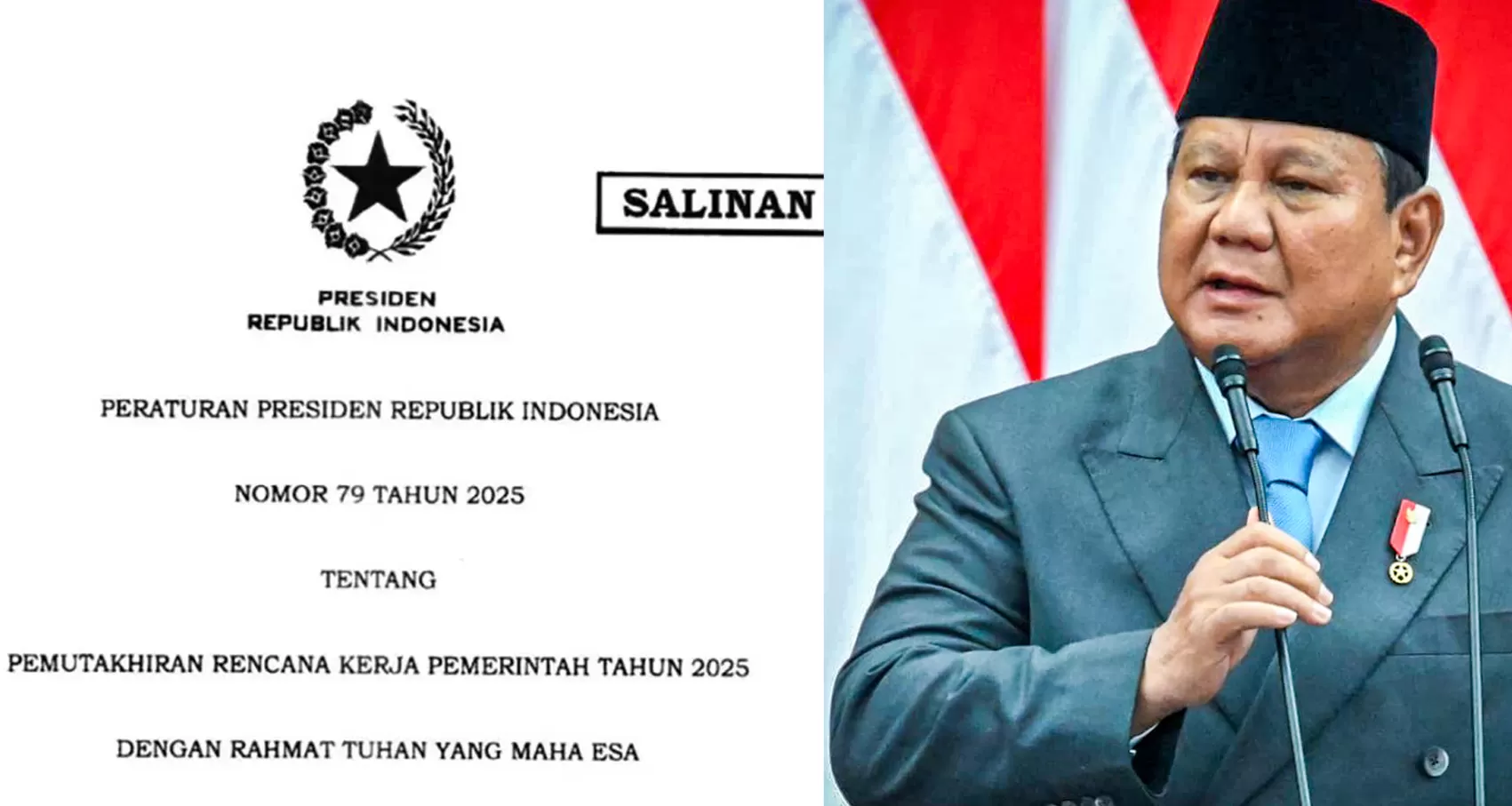 Presiden Prabowo mengeluarkan Perpres Nomo 79 tahun 2025.