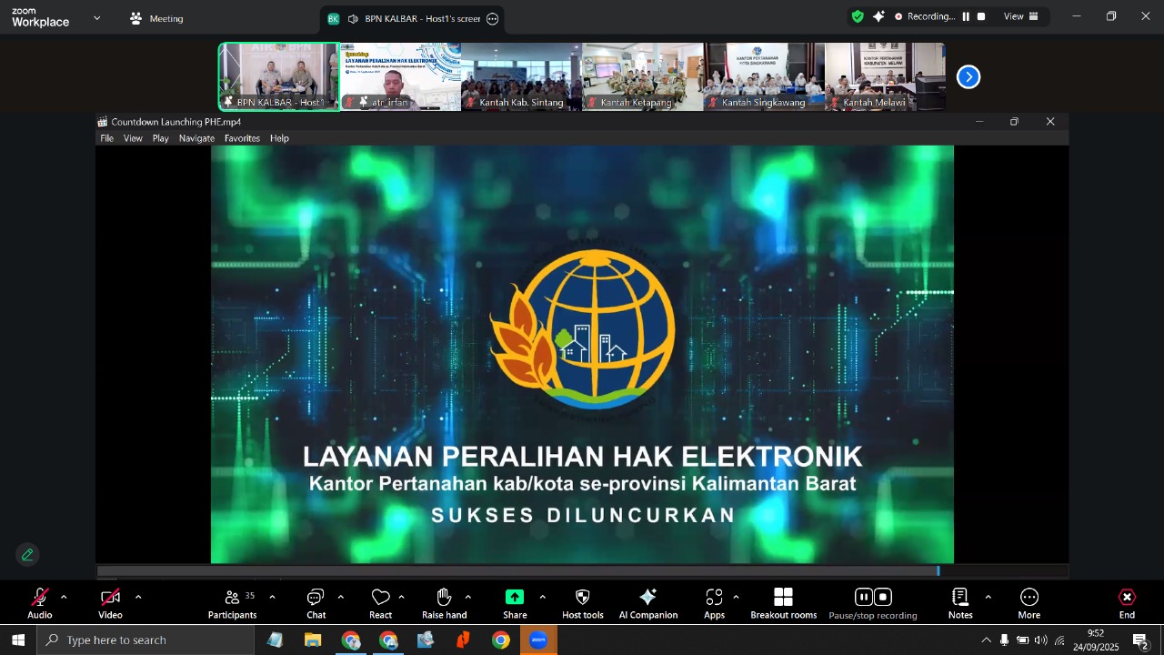Peluncuran Layanan Peralihan Hak Elektronik bagi seluruh Kantor Pertanahan Kabupaten/Kota se-Kalimantan Barat.