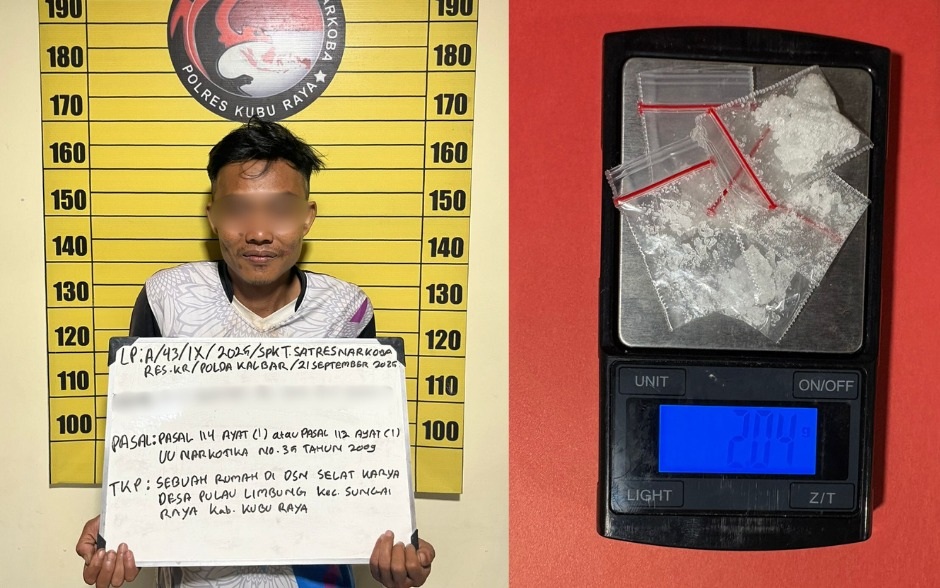 DITANGKAP: Tersangka AI dan barang bukti lima paket sabu siap edar.