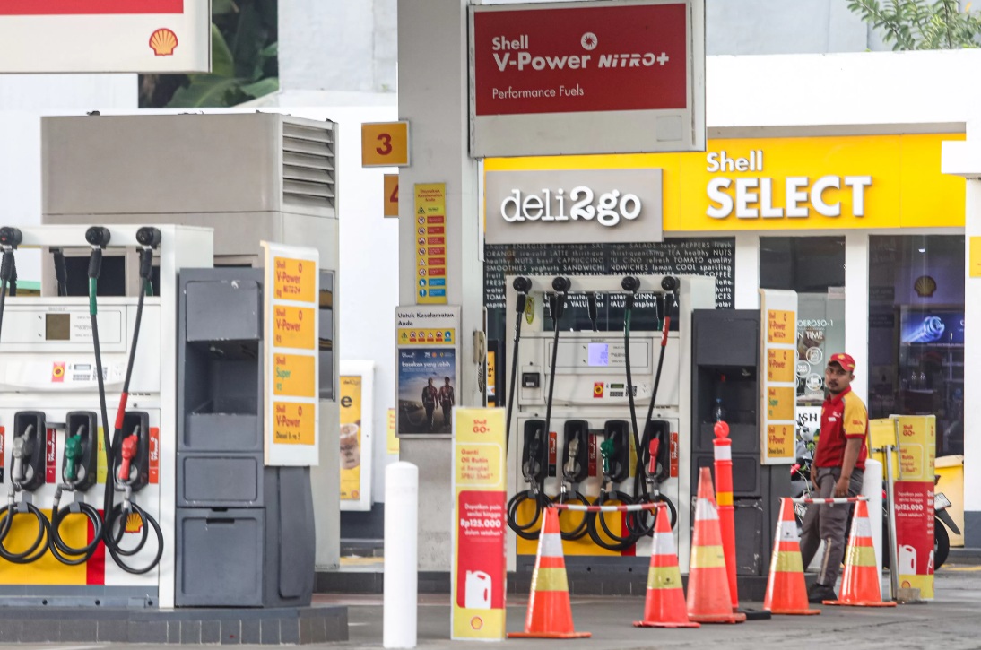 STOK KOSONG: Suasana di SPBU Shell Cikini yang kosong pasokan di Jakarta, Rabu (17/9/).
