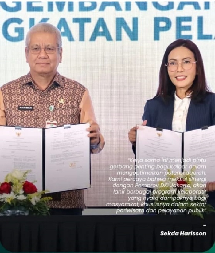 KERJA SAMA: Sekda Kalbar Harisson menandatangani kesepakatan bersama dengan Pemprov DKI Jakarta dalam ajang Derap Kerja Sama Daerah di Jakarta.