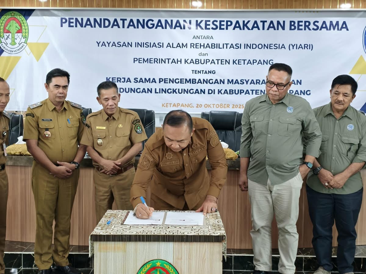 KESEPAKATAN : Bupati Ketapang, Alexander Wilyo, menandatangani kesepakatan bersama dengan YIARI, Senin (20/10).