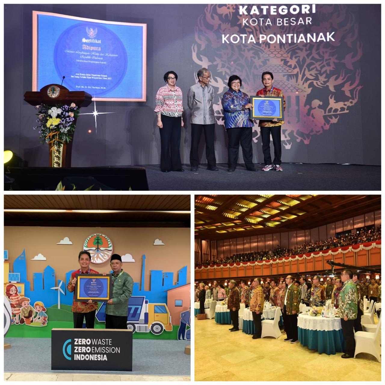 Kota Pontianak raih penghargaan sertifikat Adipura karena berhasil dalam kebersihan dan pengelolaan lingkungan perkotaan.