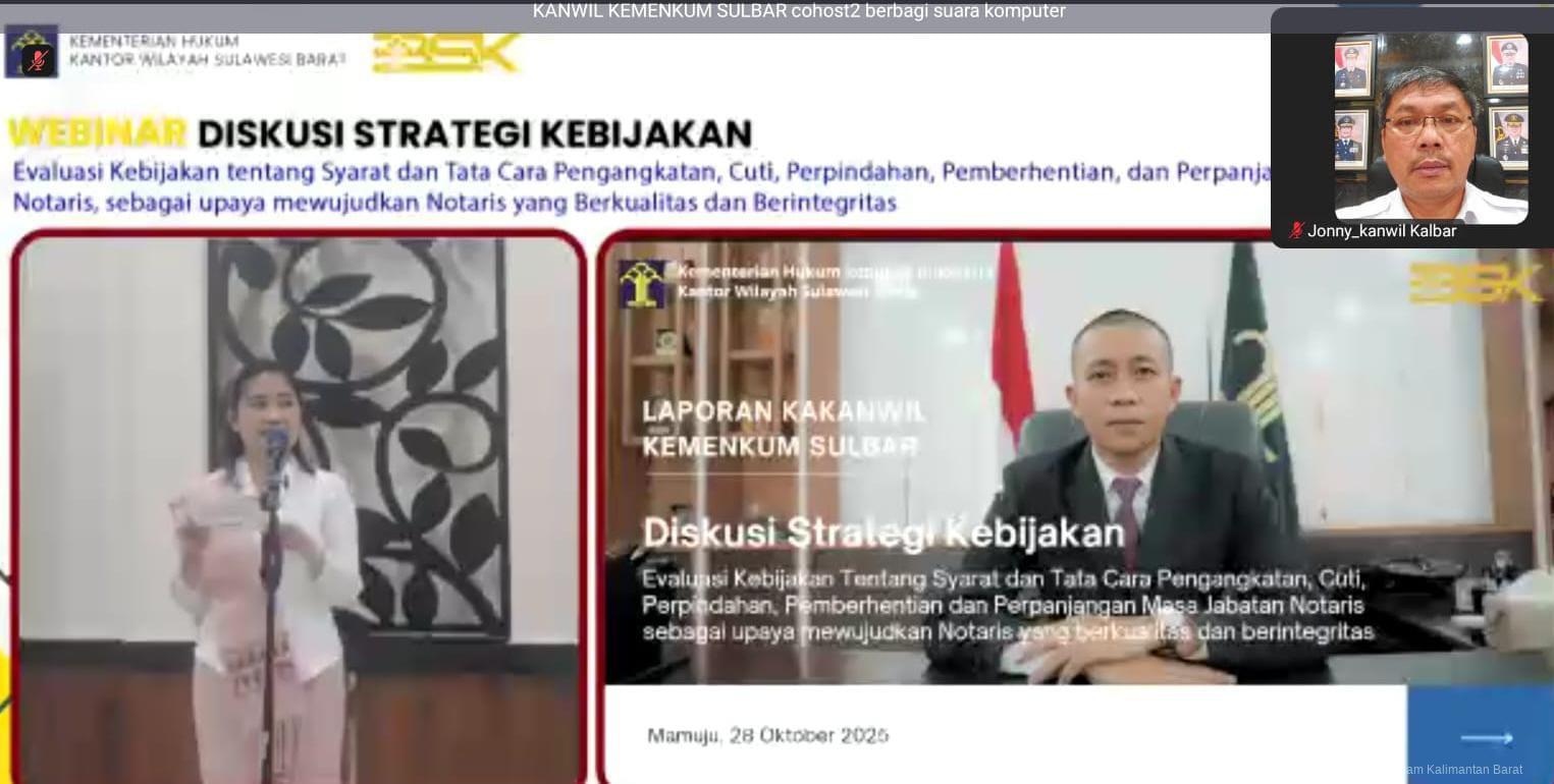 Kanwil Kemenkum Kalbar mengikuti diskusi strategi kebijakan hukum secara daring pada Selasa (28/10).