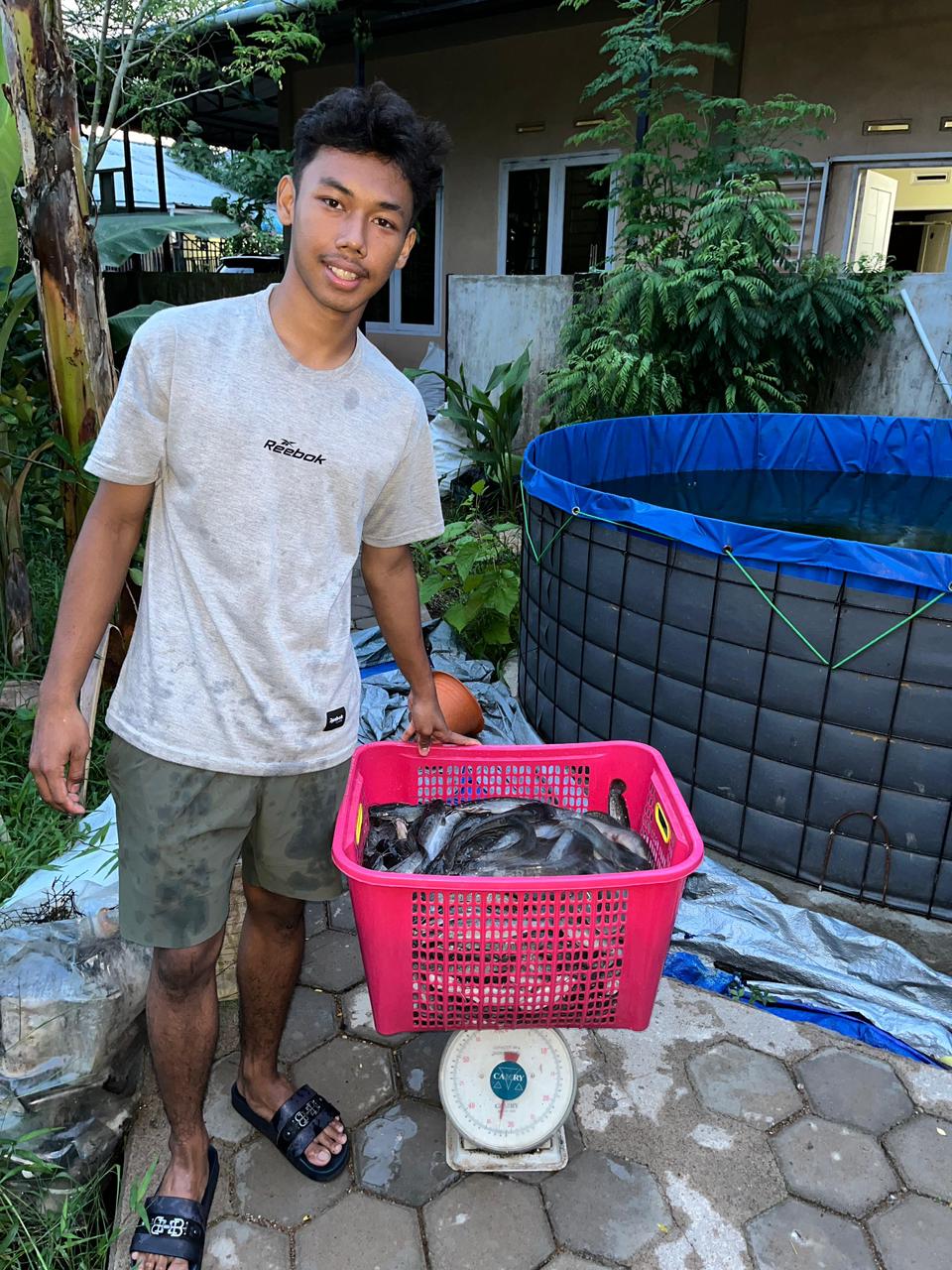 PANEN: Adam dan hasil panennya yang dijual kepada pengepul lele di sekitar Kota Pontianak dan Kubu Raya.