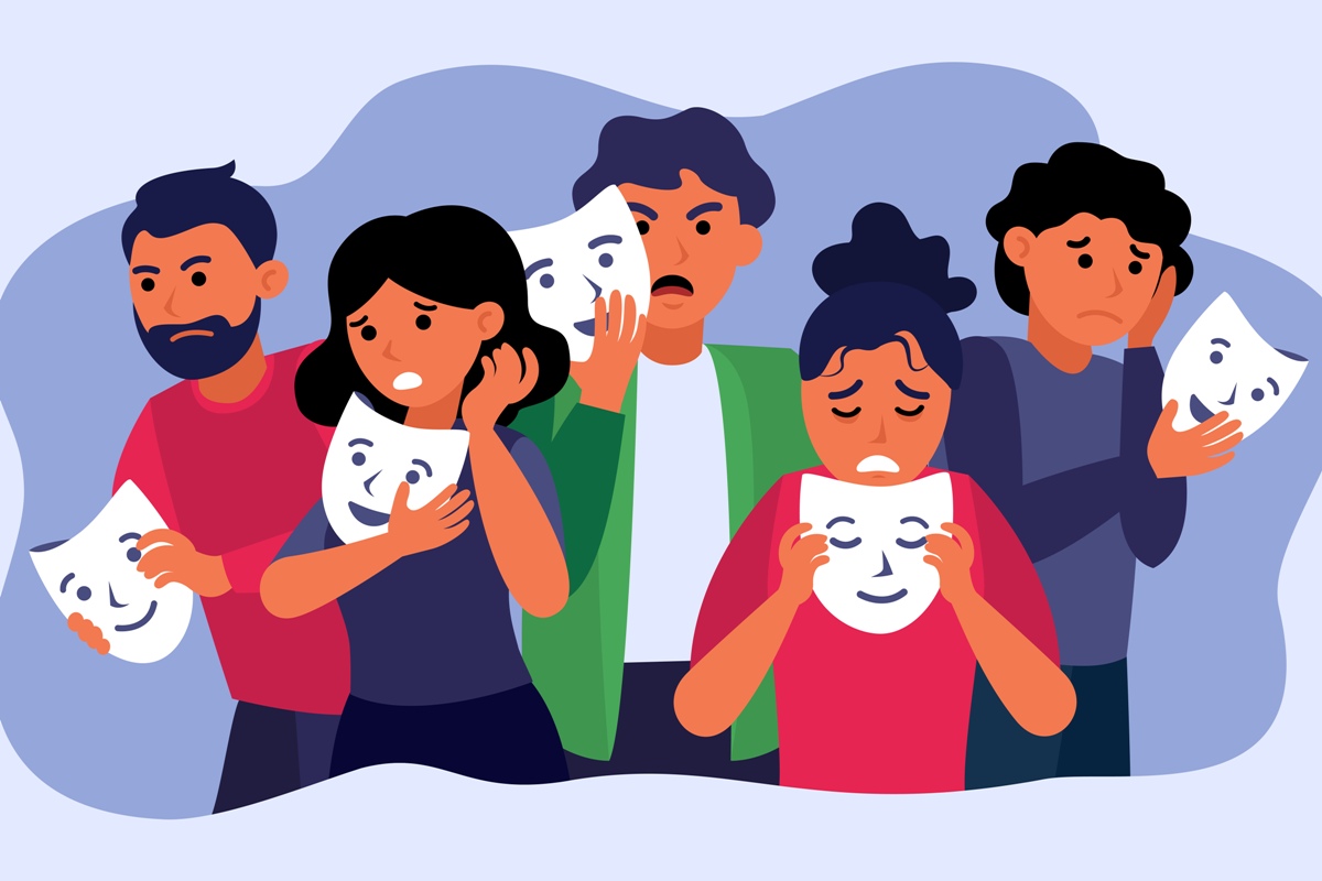 Ilustrasi seseorang yang kesepian dibalik senyum di depan orang.