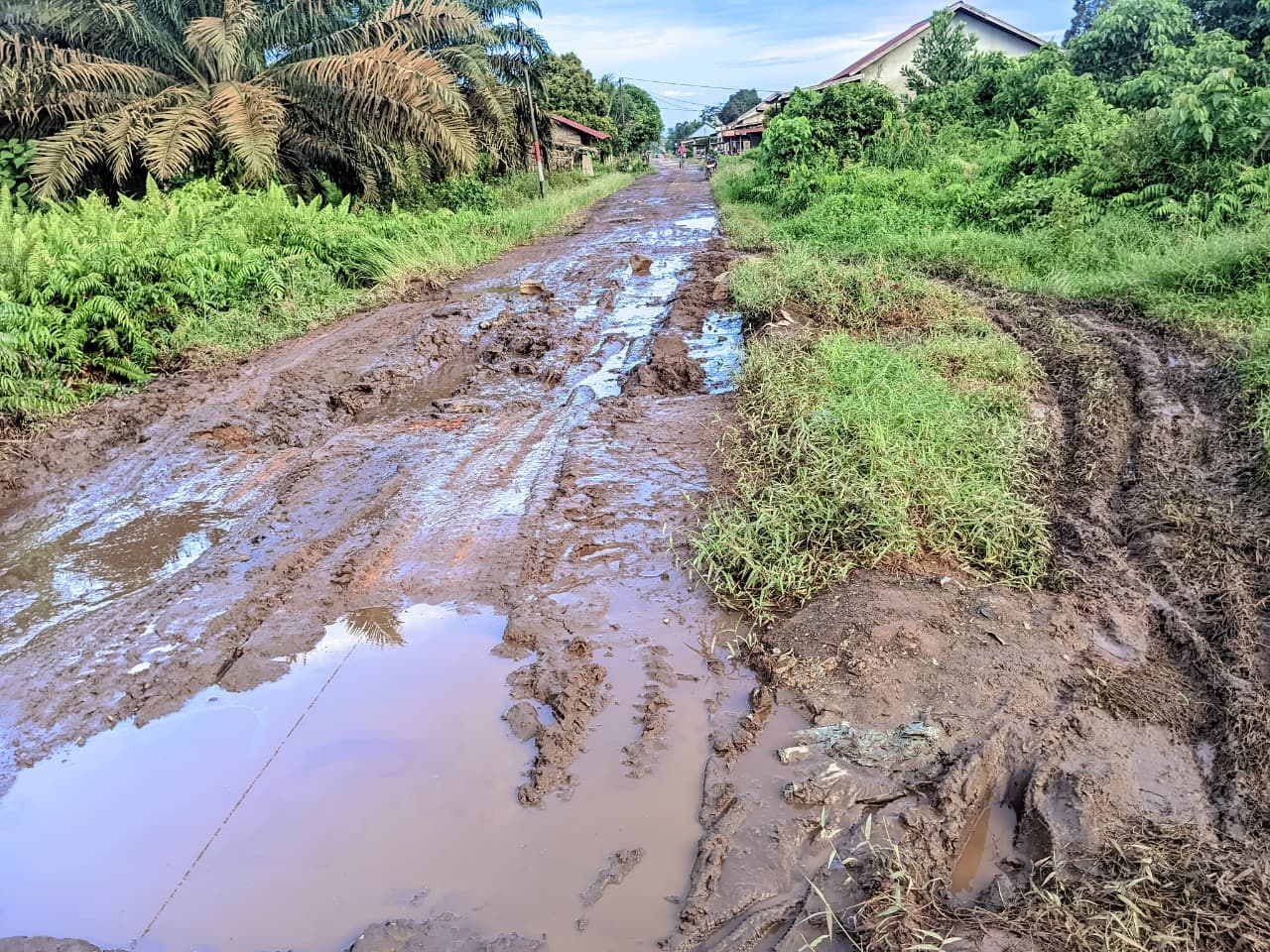 RUSAK : Kondisi jalan di Desa Telaga Arum, tepatnya di Tr 12 A Desa Telaga Arum, Kecamatan Seponti, mengalami rusak parah. Foto Istimewa.