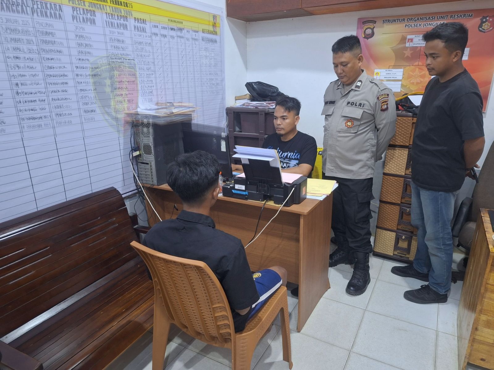 PERIKSA: Kepolisian memeriksa pelaku di Polsek Jongkat.