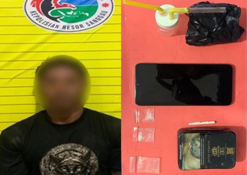 DIAMANKAN: Tersangka pengedar dan barang bukti yang diamankan Satuan Reserse Narkoba Polres Sanggau