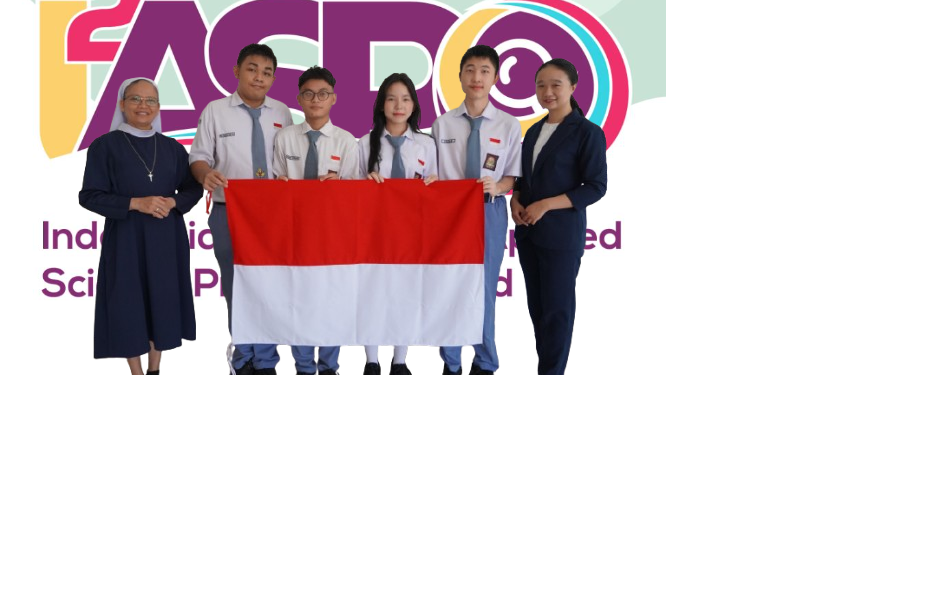 BERPRESTASI: Foto Tim I2ASPO SMA Gembala Baik bersama Suster Dionesia KFS, Ray, Keira, Andrew, Stanley, dan Miss Irene.