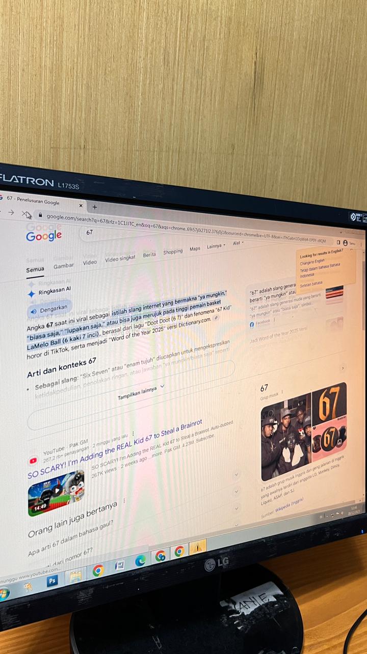 Easter egg pada google yang menampilkan laya bergoyang saat mengetik angka 67.