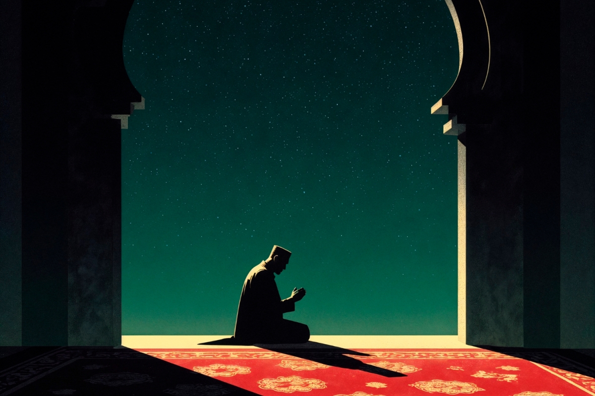 Ilustrasi meningkatkan keimanan dengan memperbanyak salat malam.