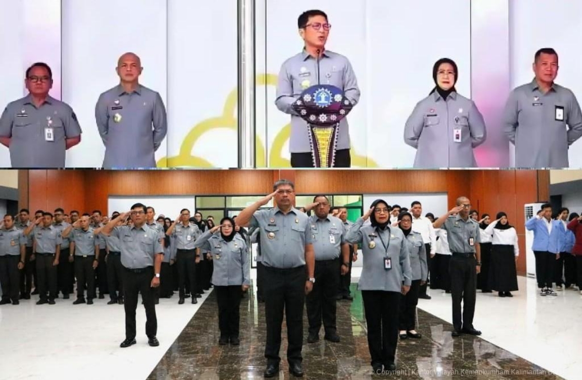 Kanwil Kemenkum Kalbar mengikuti apel pagi bersama Kementerian Hukum RI pada Senin (5/1).