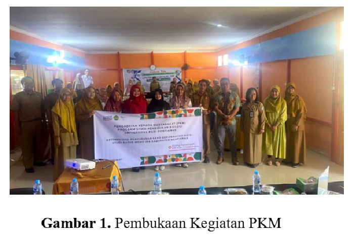 Pembukaan kegiatan PKM Prodi Pendidikan Biologi UPGRI Pontianak bersama guru IPA Kabupaten Mempawah.