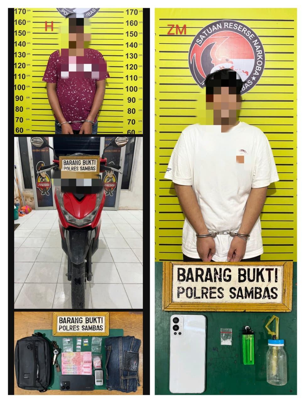 Barang bukti pengungkapan kasus narkotika di wilayah hukum Polres Sambas.