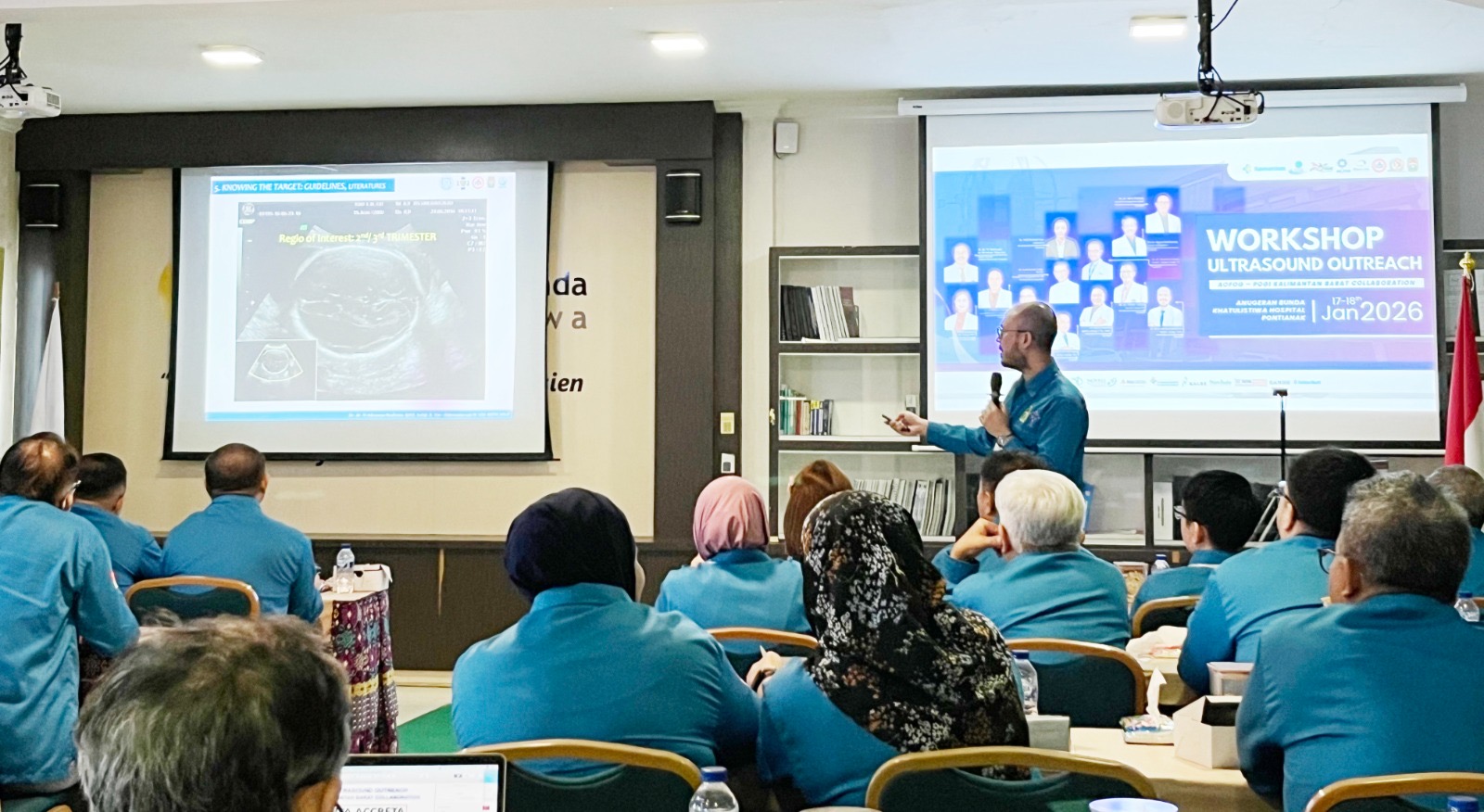 Peserta mendapatkan paparan materi dari narasumber bertaraf internasional dan nasional dalam Workshop Ultrasound Outreach.