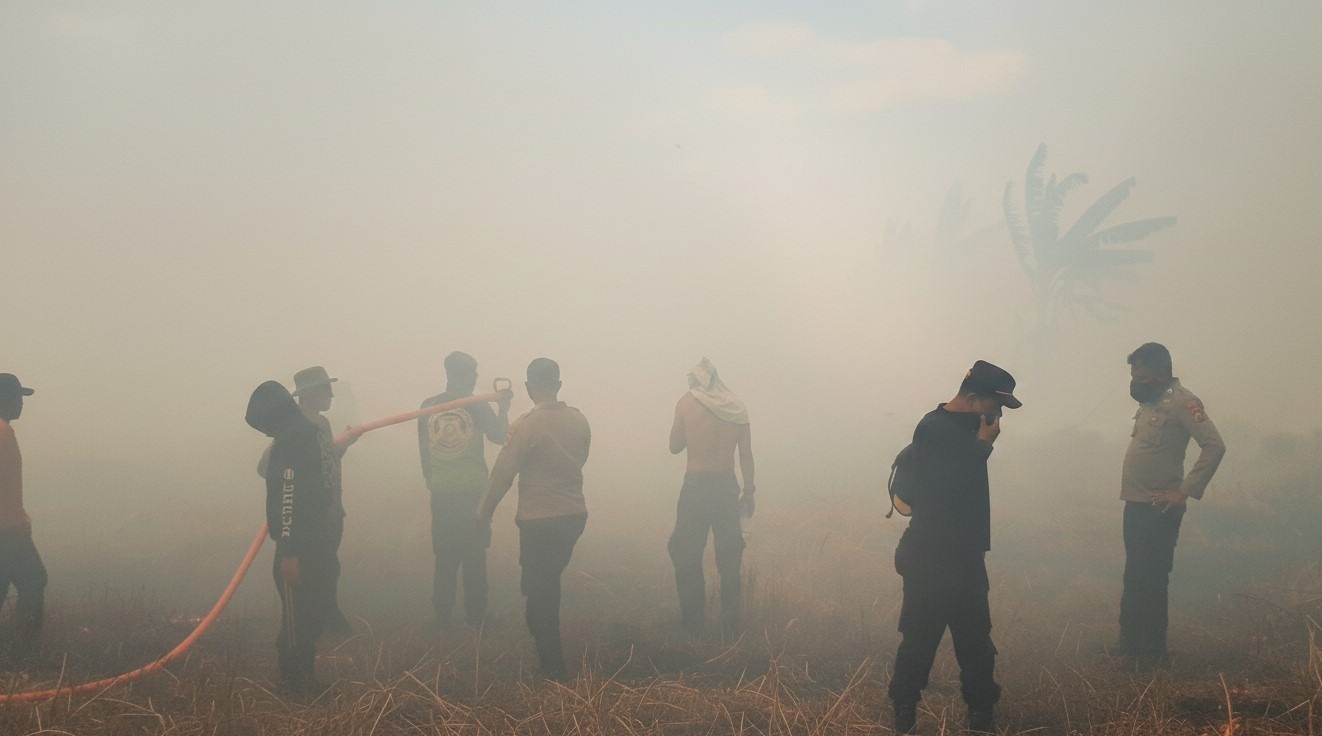 PADAMKAN API: Personel gabungan Polres Sambas memadamkan kebakaran lahan di Desa Selakau Tua, Kecamatan Selakau Timur, Kabupaten Sambas, belum lama ini.