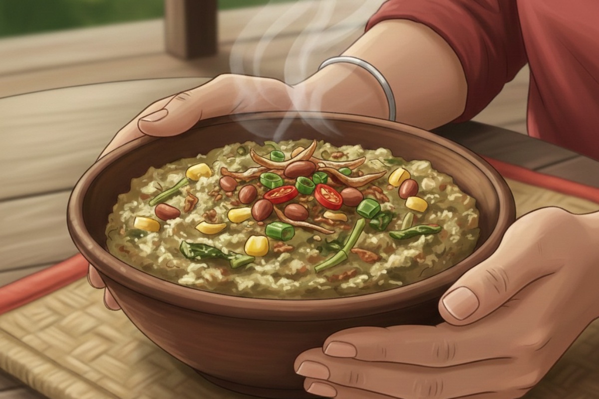 Ilustrasi bubbor paddas, makanan khas Kabupaten Sambas Kalimantan Barat yang kaya nutrisi.