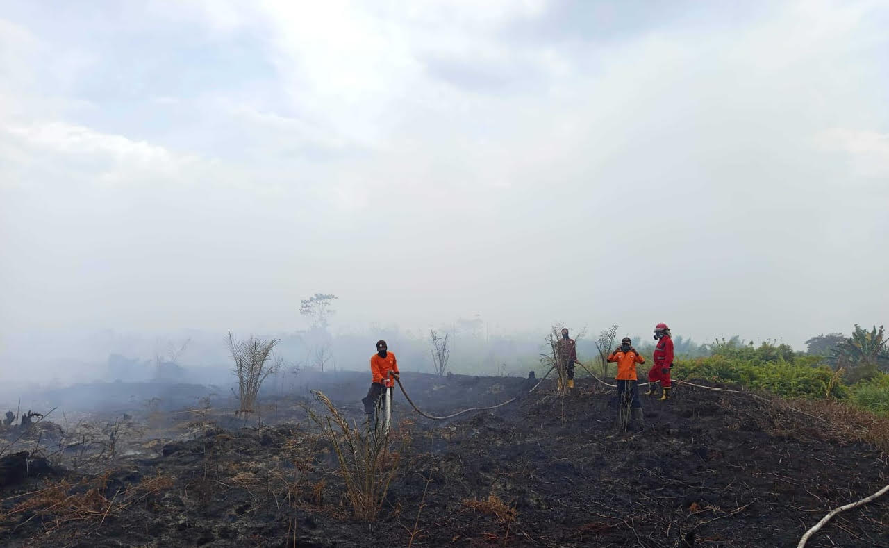 PEMADAMAN API: Upaya pemadaman karhutla di Selakau Tua, Kecamatan Selakau Timur, Kabupaten Sambas, Kamis (22/1). Mengingat kondisi cuaca yang ekstrem, Manggala Agni mengimbau warga untuk tidak membuka