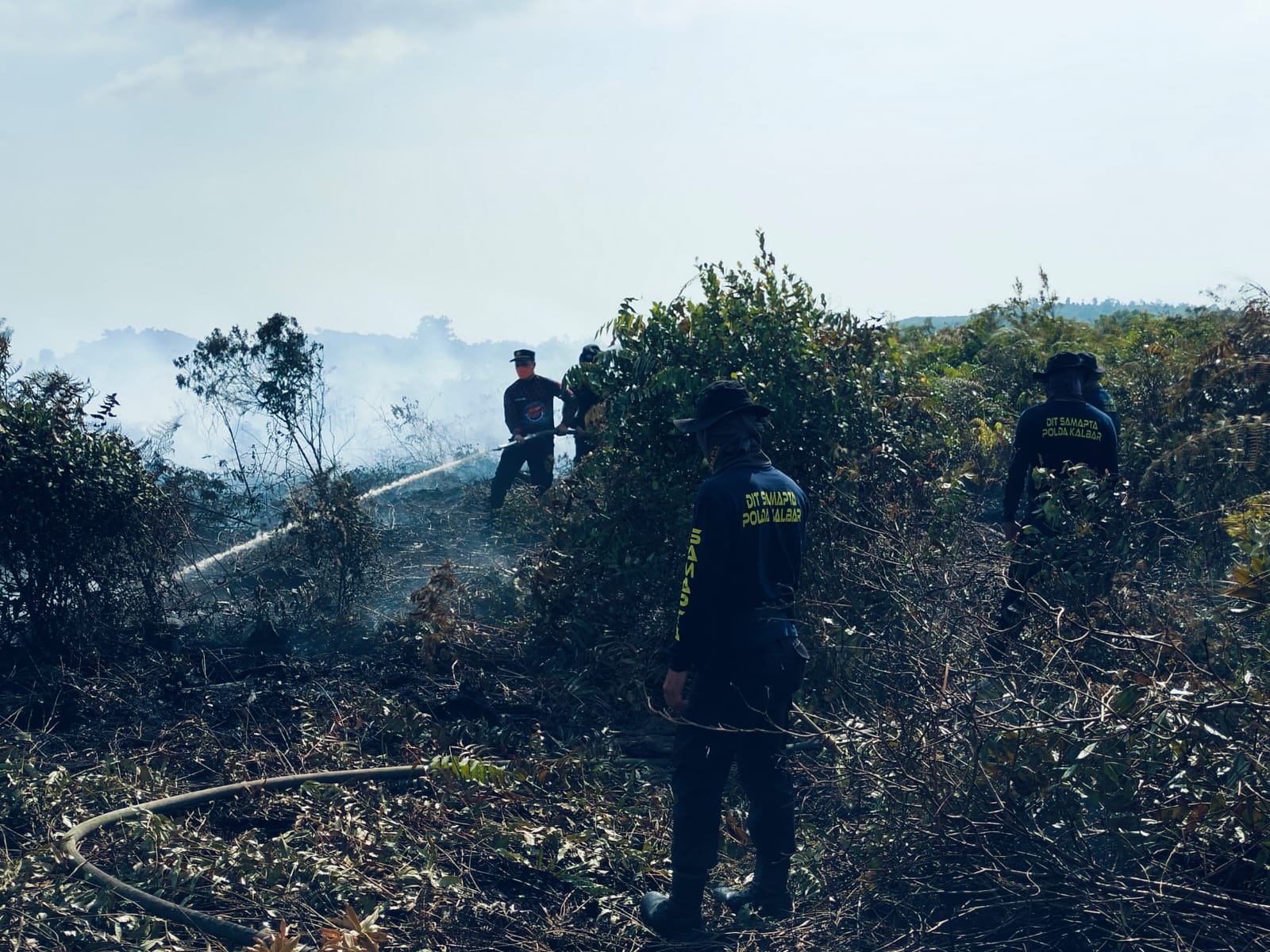 KEBAKARAN: Petugas saat memadamkan Karhutla di Desa Pasir