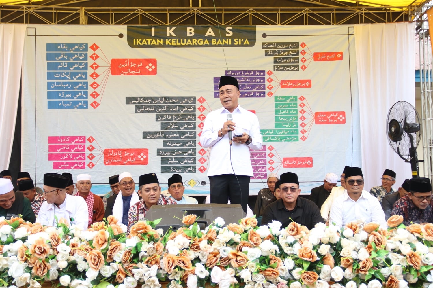 SAMBUTAN: Wakil Gubernur, Krisantus Kurniawan saat memberikan sambutan pada acara Haul Ikatan Keluarga Besar (IKBS) Bani Si&rsquo;a ke-11 di Kawasan Madrasah Miftahul Huda.