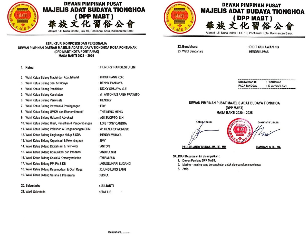 SK MABT Kota Pontianak yang dirilis oleh DPP MABT.