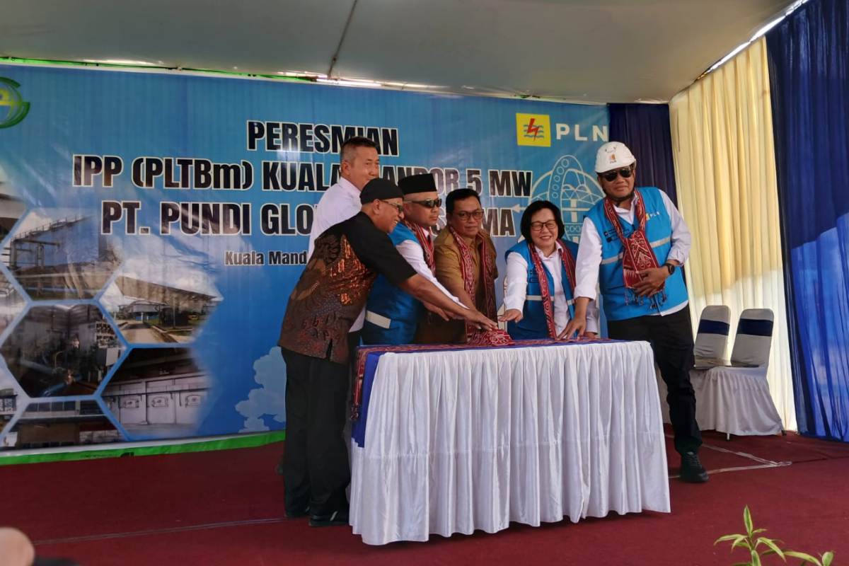 Direktur Manajemen Pembangkit PT PLN (Persero), General Manager PLN Unit Induk Distribusi Kalimantan Barat, dan Wabup KKR saat meresmikan Pembangkit Listrik Tenaga Biomassa (PLTBm) di Kuala Mandor A. 