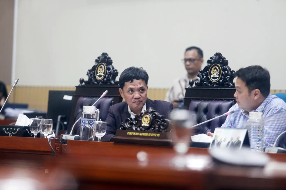 Ketua komisi III DPR Habiburokhman pada rapat kerja di Kompleks Parlemen, Senayan, Jakarta. 