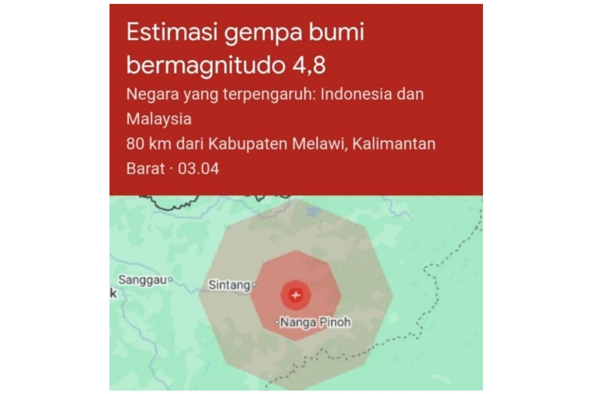 Gempa mengguncang wilayah Sintang dan Nanga Pinoh pada Jumat (13/3) dini hari. 
