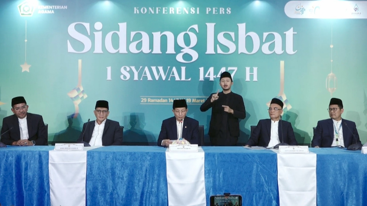 Kemenag RI menggelar konferensi pers penetapan 1 Syawal 1447 Hijirah pada Kamis (19/3) malam.