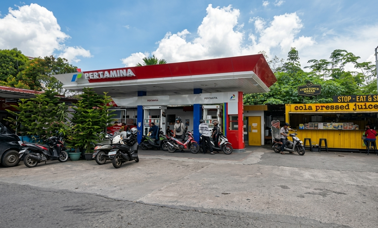 SEPI: Suasana SPBU simpang Kota Baru, Pontianak pada Selasa (24/3), mulai sepi oleh antrean kendaraan. 