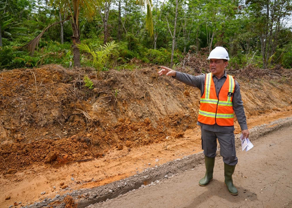 TINJAU: Gubernur Kalimantan Barat Ria Norsan meninjau progres pembangunan jalan provinsi guna memastikan peningkatan kualitas infrastruktur . 