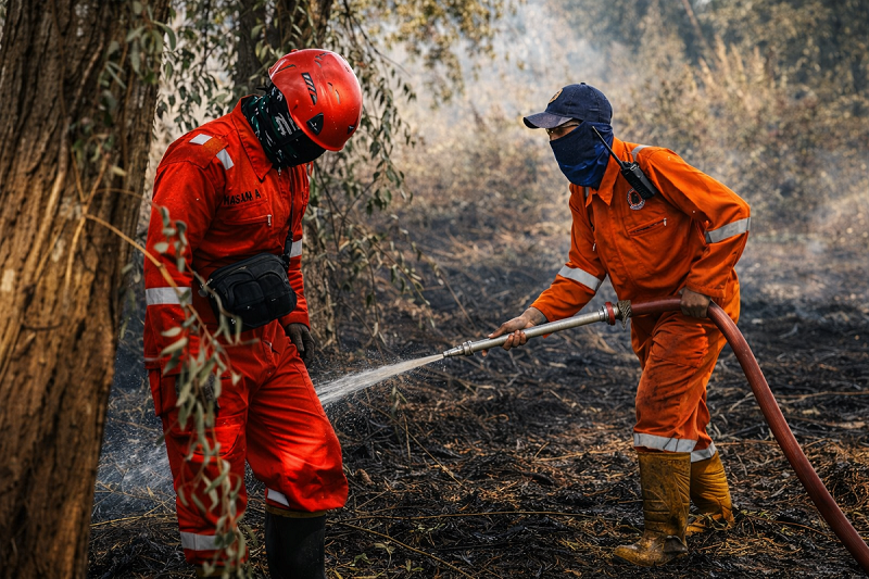 PADAMKAN API: Petugas berjibaku memadamkan api saat kebakaran lahan di Kota Pontianak belum lama ini. Memasuki musim kemarau yang diperkirakan lebih panjang, upaya pencegahan dan kesiapsiagaan terus d