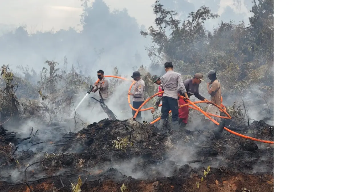 KARHUTLA: Personel gabungan memadamkan kebakaran lahan di Dusun Dadau, Desa Tempapan Hulu, Kecamatan Galing, Kamis (2/4). 