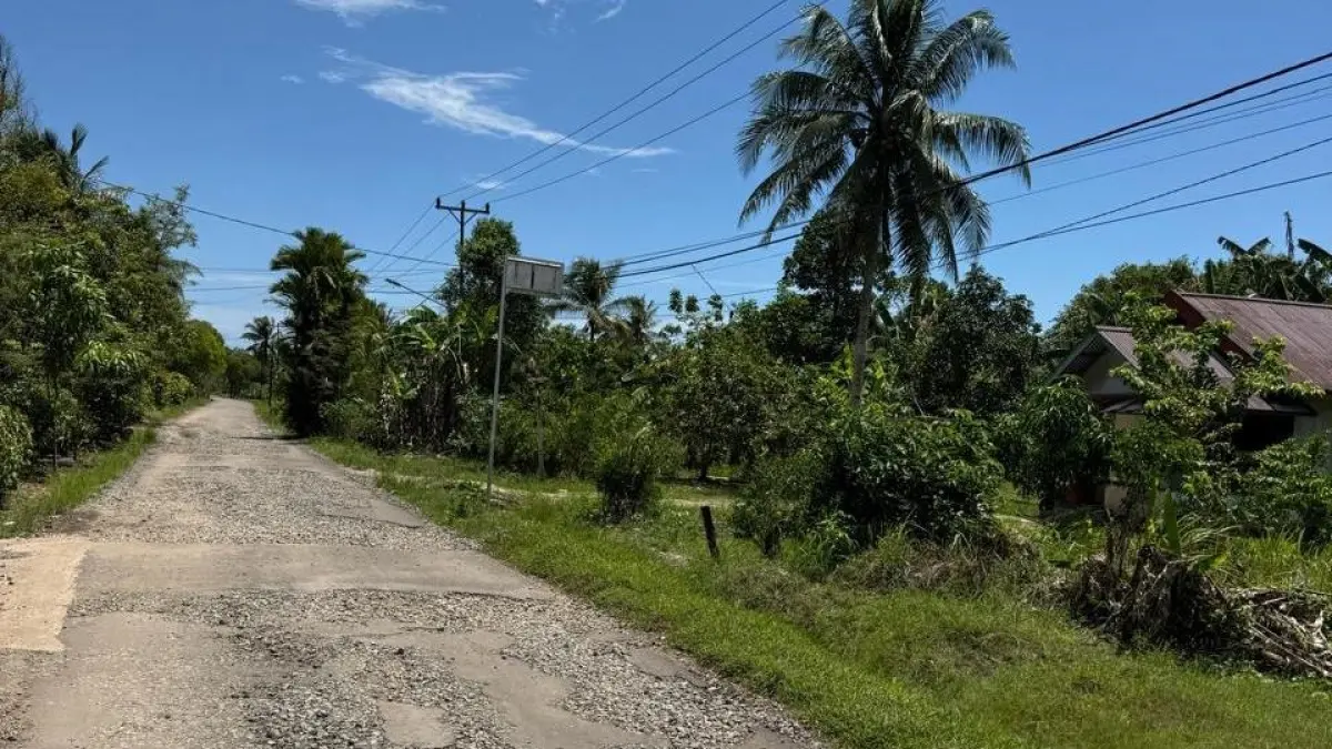 RUSAK: kondisi jalan di Dusun Bemban yang mengalami kerusakan parah. (ISTIMEWA)