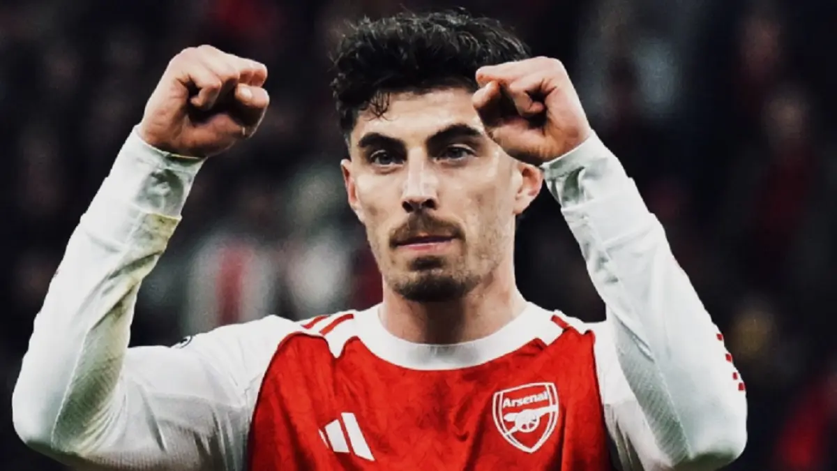 Ekspresi kegembiraan Kai Havertz usai memastikan kemenangan dramatis Arsenal di markas Sporting Lisbon. (Foto: Instagram/@kaihavertz29)