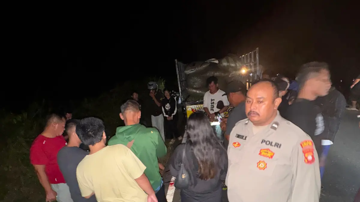 KECELAKAAN : Suasana kecelakaan lalu lintas di Desa Kedamin Darat yang menewaskan satu orang.  (ISTIMEWA)