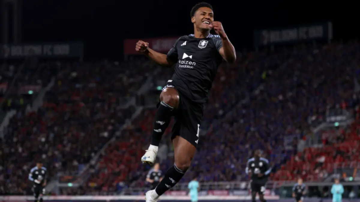 Ollie Watkins berselebrasi usai mencetak gol ke gawang Bologna di perempatfinal Liga Eropa, Jumat dini hari WIB. (DOK. ASTON VILLA)