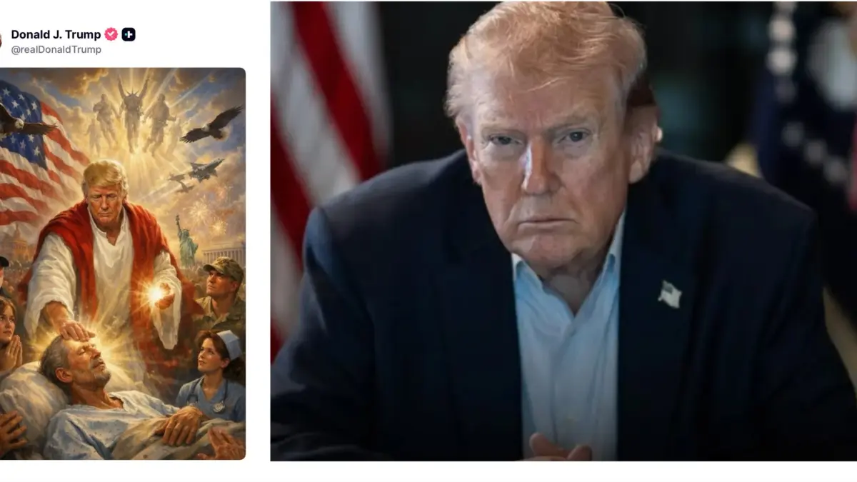 Presiden Donald Trump dan foto AI dirinya yang menyerupai Yesus. (DOK PONTIANAK POST)