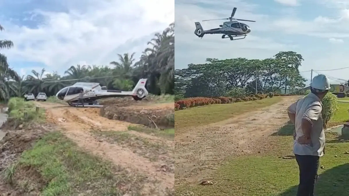 Foto dan potongan video dengan narasi helikopter PK-CFX telah mendarat darurat. (DOK ISTIMEWA)