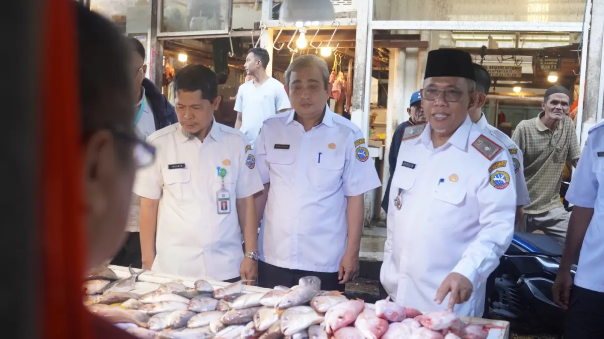 PANTAU: Sekda Kota Pontianak, Amirullah melakukan pengecekan ketersediaan pangan usai Idulfitri. (ISTIMEWA)