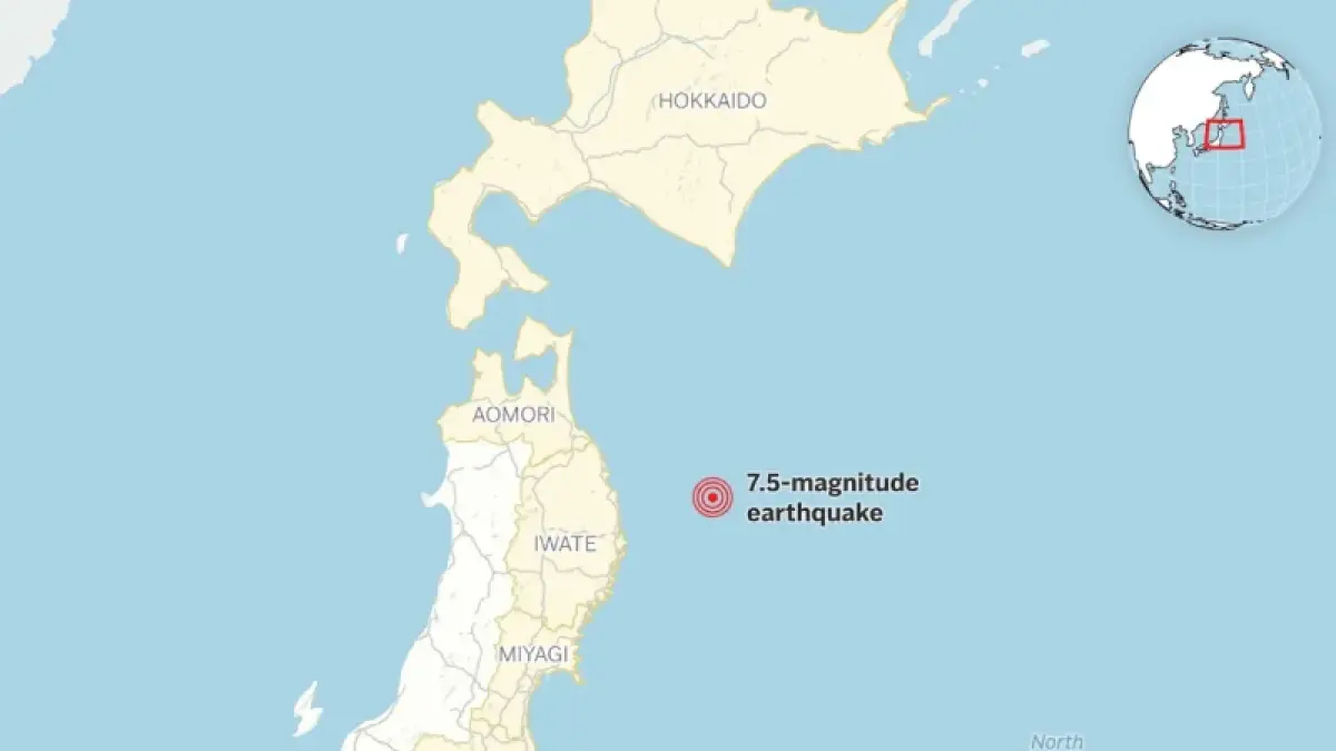 Lokasi gempa bumi Jepang, Senin (20/04/2026)/ (AP Digital Embed)
