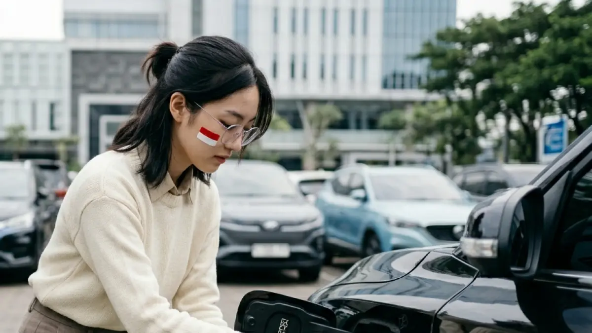 Ilustrasi mengisi daya mobil listrik.