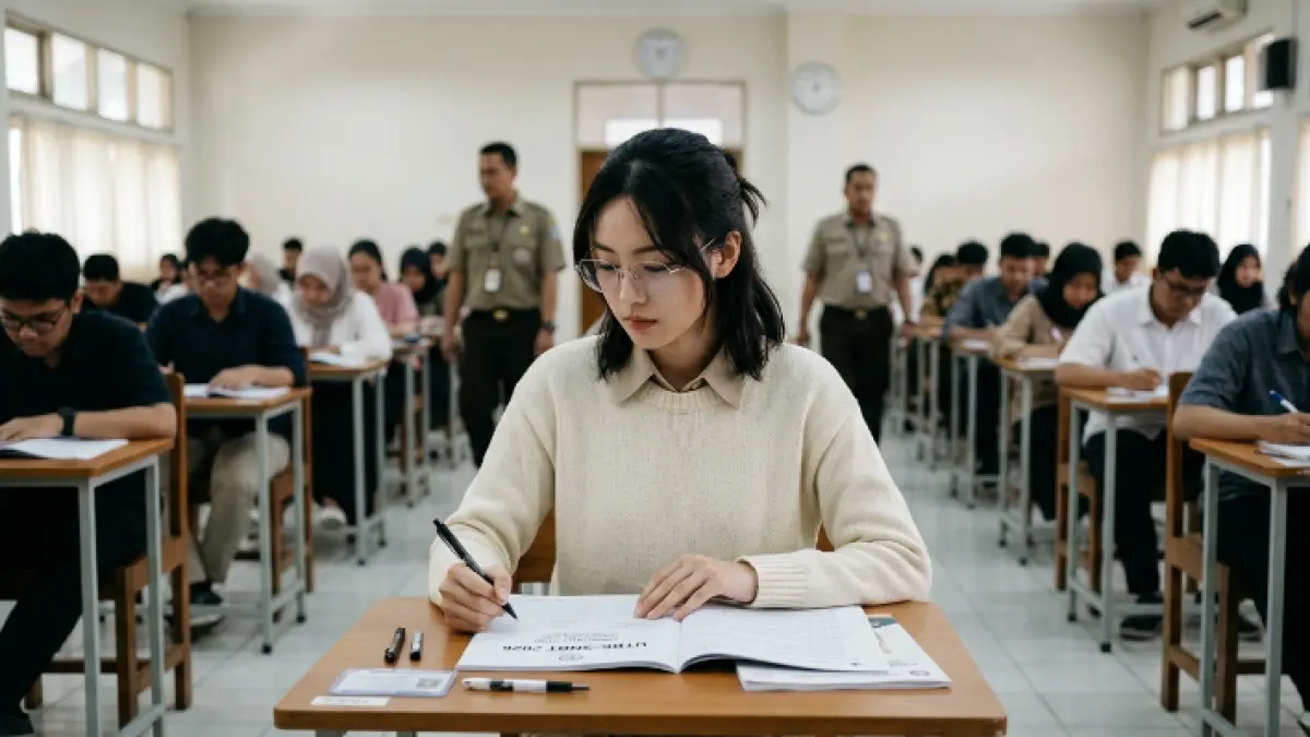 Ilustrasi seorang peserta sedang mengerjakan soal UTBK-SNBT.