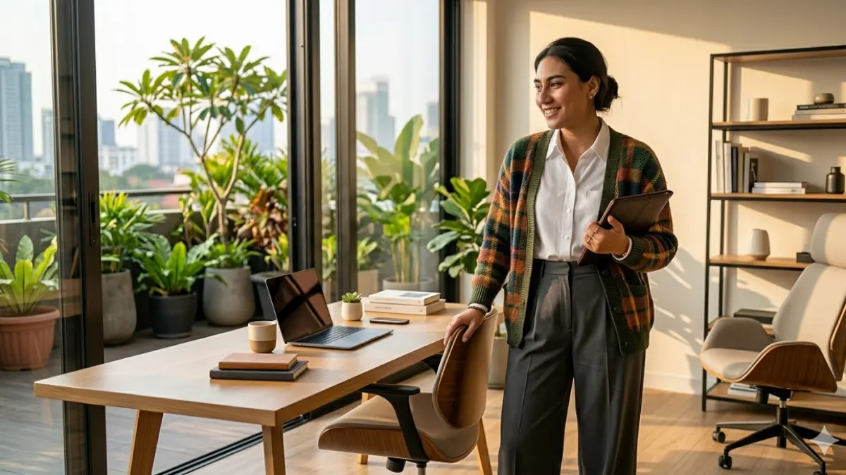 Ilustrasi outfit kardigan plaid (AI)
