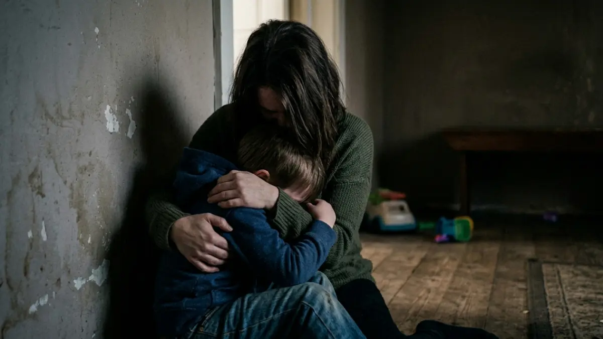 Ilustrasi ibu dan anak berpelukan (A)
