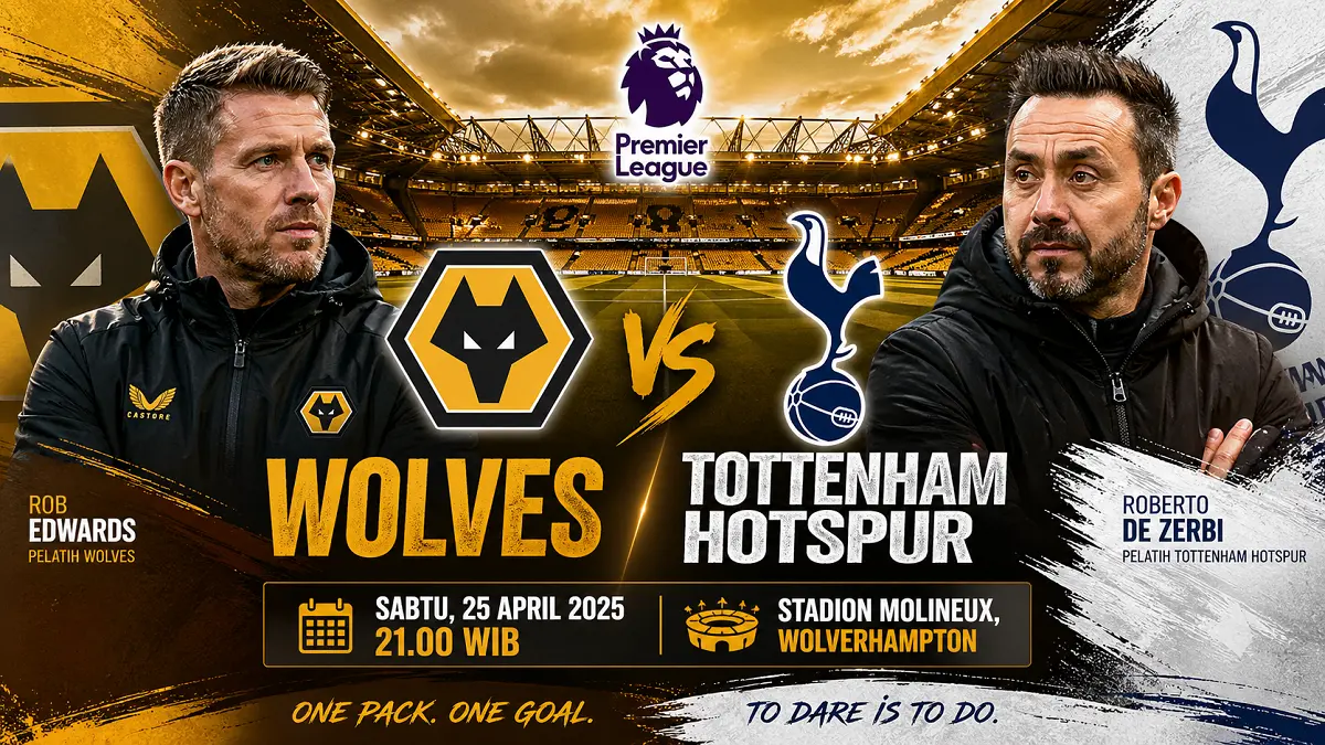 Pertandingan Wolves vs Tottenham Hotspur akan dilangsungkan Sabtu (25/4) malam, pukul 21.00 WIB. (CHAT GPT/PONTIANAK POST)