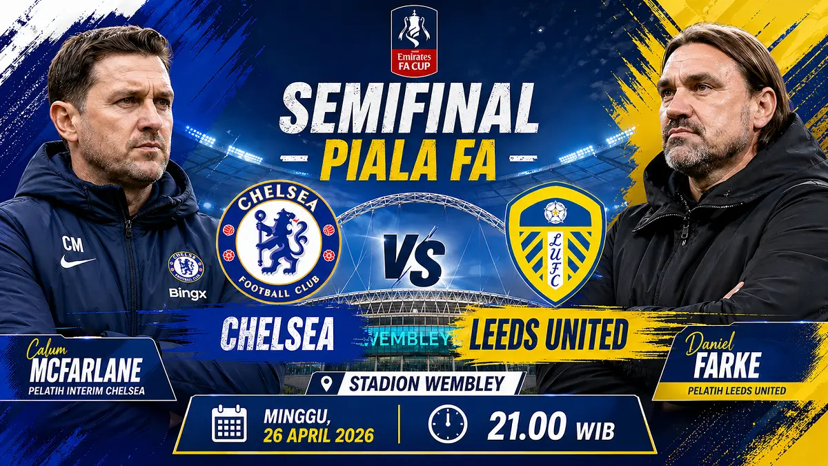 Semifinal Piala FA antara Chelsea vs Leeds United, Minggu, 26 April 2026 Pukul  21.00 WIB. (CHAT GPT/PONTIANAK POST)
